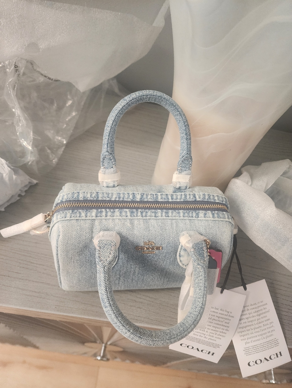 NWT Coach Loved Denim Mini Rowan Crossbody - Blue Denim SAME DAY SHIP - Picture 10 of 12